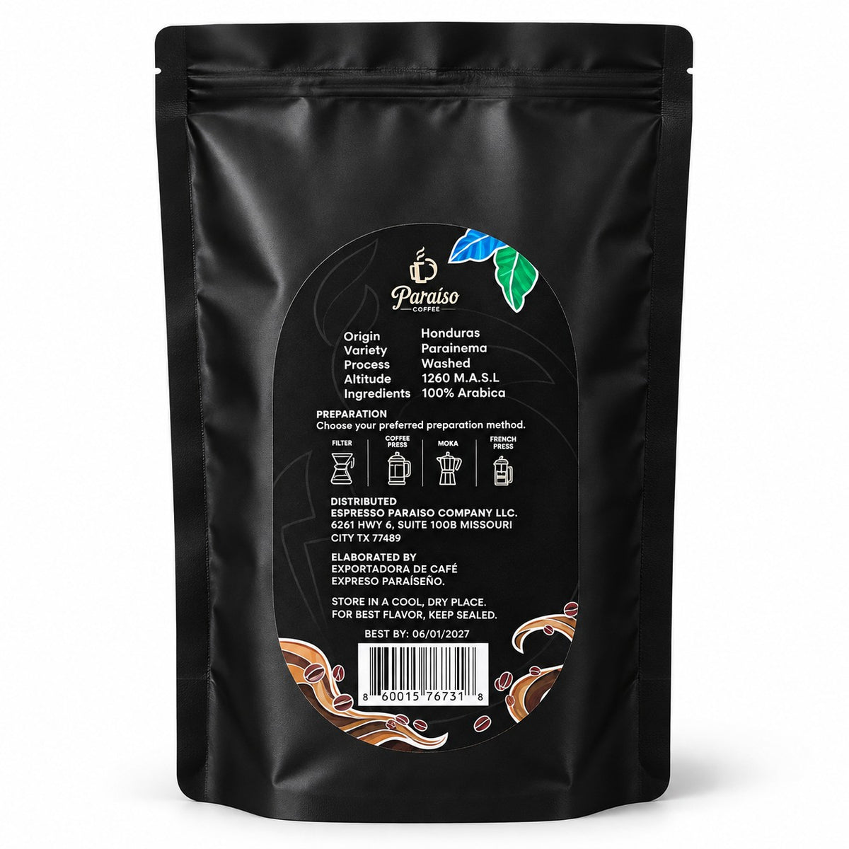 2 Pack Paraiso Coffee Beans - Medium Roast Ground Coffee, 16 oz bags