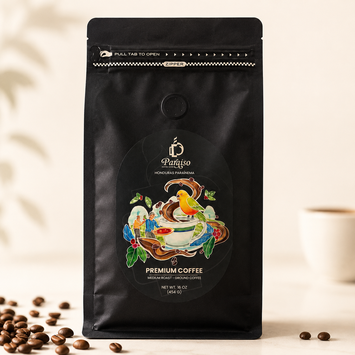 16 oz Paraiso Coffee Beans - Medium Roast Premium Ground Coffee