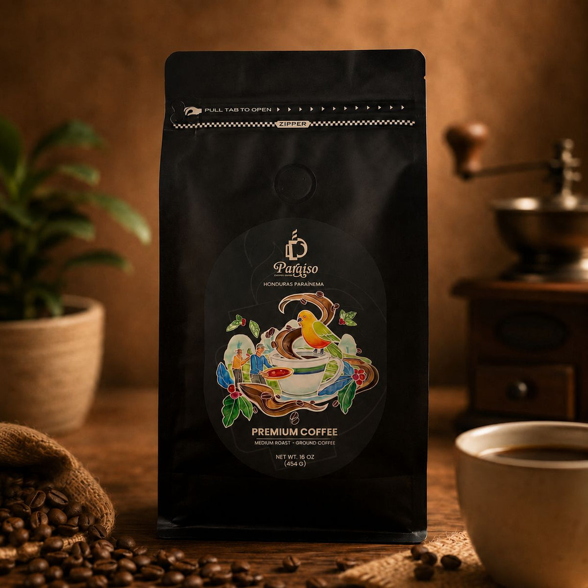 16 oz Paraiso Coffee Beans - Medium Roast Premium Ground Coffee